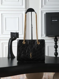 SAINT LAURENT Totes Bags Calfskin Leather (Black-Gold) 25X19X10CM D90202608080798