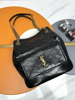 SAINT LAURENT Totes Bags Calfskin Leather (Black-Gold) 25X30X8CM E30202608082275