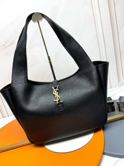 SAINT LAURENT Totes Bags Calfskin Leather (Black-Gold) 50X28X18CM H00202608082160