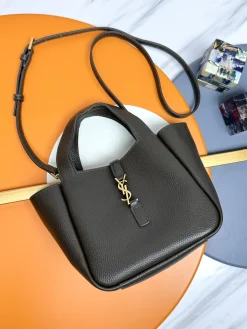 SAINT LAURENT Totes Bags Calfskin Leather (Brown-Gold) 18X15X13CM D70202608082439