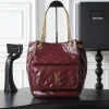 SAINT LAURENT Totes Bags Calfskin Leather (Burgundy-Gold) 25X30X8-12CM E20202608080781