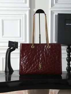 SAINT LAURENT Totes Bags Calfskin Leather (Burgundy-Gold) 33X27X14CM E50202608080795