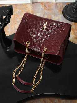 Alternative view of SAINT LAURENT Totes Bags Calfskin Leather (Burgundy-Gold) 33X27X14CM E50202608080795