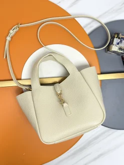 SAINT LAURENT Totes Bags Calfskin Leather (Cream-Gold) 18X15X13CM D70202608082438