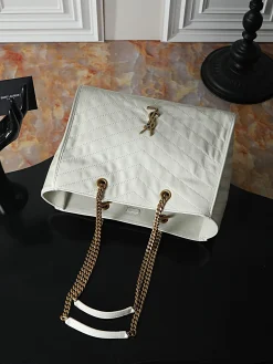 Alternative view of SAINT LAURENT Totes Bags Calfskin Leather (White-Gold) 33X27X14CM E50202608080793