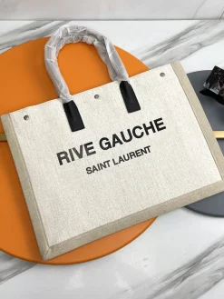 SAINT LAURENT Totes Bags Canvas Hardware (Beige-Black) 48X36X16CM D70202608082268
