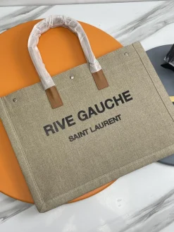 SAINT LAURENT Totes Bags Canvas Hardware (Beige-Brown) 48X36X16CM D70202608082267
