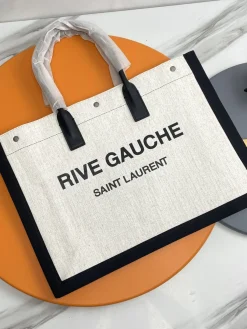 SAINT LAURENT Totes Bags Canvas Hardware (White-Black) 48X36X16CM D70202608081999
