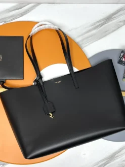 SAINT LAURENT Totes Bags Cow Leather (Black-Gold) 38X28X13CM F00202608082211