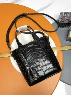 SAINT LAURENT Totes Bags Crocodile Leather (Black-Gold) 18X17X8CM D70202608082023