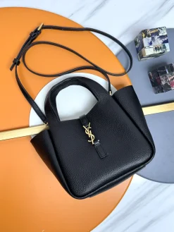 SAINT LAURENT Totes Bags Deerskin Leather (Black-Gold) 18X15X13CM D70202608082440