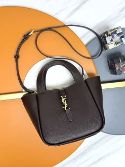 SAINT LAURENT Totes Bags Deerskin Leather (Brown-Gold) 18x15x13cm D70202608082437