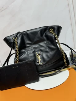 SAINT LAURENT Totes Bags Lamb Leather (Black-Gold) 27X29X11CM E90202608082471