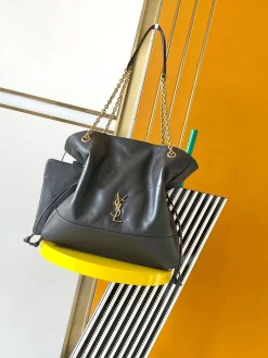 SAINT LAURENT Totes Bags Lamb Leather (Black-Gold) 35X35X10CM G40202608080470