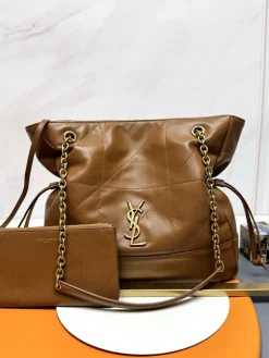 SAINT LAURENT Totes Bags Lamb Leather (Brown-Gold) 27X29X11CM E90202608082470