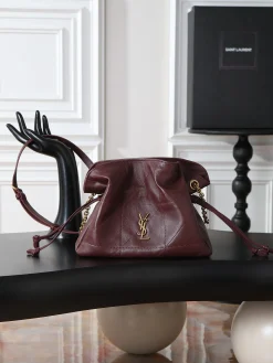 SAINT LAURENT Totes Bags Lamb Leather (Burgundy-Gold) 26X18X11CM E30202608080881