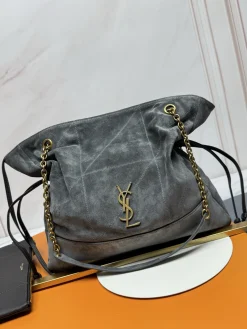 SAINT LAURENT Totes Bags Lamb Leather (Gray-Gold) 34X27X3CM F30202608082472