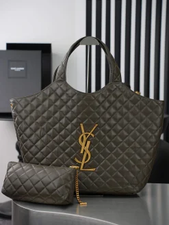 SAINT LAURENT Totes Bags Lamb Leather (Green-Gold) 27X13X8CM F90202608080806