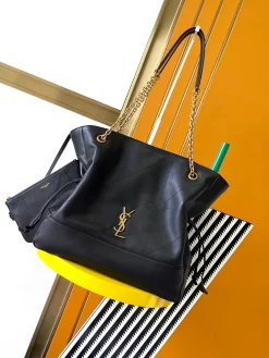 SAINT LAURENT Totes Bags Lambskin (Black-Gold) 35X35X10CM G40202608080468