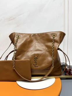 SAINT LAURENT Totes Bags Lambskin (Brown-Gold) 34X27X3CM F10202608082477