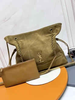 SAINT LAURENT Totes Bags Lambskin (Brown-Gold) 34X27X3CM F30202608082228