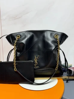 SAINT LAURENT Totes Bags Lambskin Leather (Black-Gold) 34X27X3CM F10202608082479