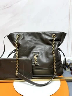 SAINT LAURENT Totes Bags Lambskin Leather (Brown-Gold) 27X29X11CM E90202608082469