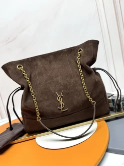 SAINT LAURENT Totes Bags Lambskin Leather (Brown-Gold) 34X27X3CM F10202608082473