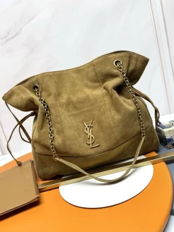 SAINT LAURENT Totes Bags Lambskin Leather (Brown-Gold) 34X27X3CM F10202608082474