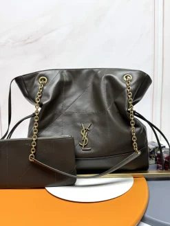 SAINT LAURENT Totes Bags Lambskin Leather (Brown-Gold) 34X27X3CM F10202608082475