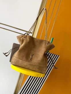 SAINT LAURENT Totes Bags Lambskin Leather (Brown-Gold) 35X35X10CM G40202608080471