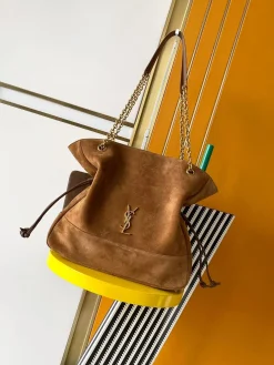 SAINT LAURENT Totes Bags Lambskin Leather (Brown-Gold) 35X35X10CM G40202608080472
