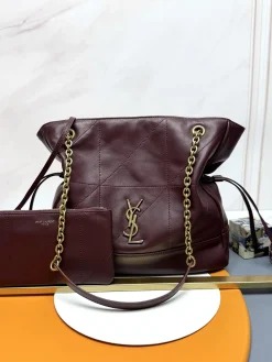 SAINT LAURENT Totes Bags Lambskin Leather (Burgundy-Gold) 27X29X11CM E90202608082045