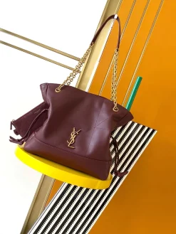 SAINT LAURENT Totes Bags Lambskin Leather (Burgundy-Gold) 27X29X11CM F40202608080327