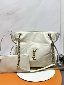 SAINT LAURENT Totes Bags Lambskin Leather (White-Gold) 27X29X11CM E90202608082046