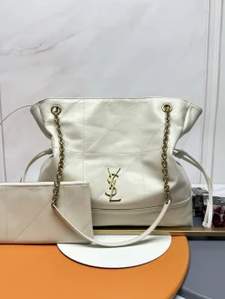 SAINT LAURENT Totes Bags Lambskin Leather (White-Gold) 34X27X3CM F10202608082476