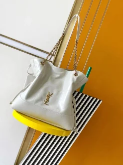 SAINT LAURENT Totes Bags Lambskin Leather (White-Gold) 35X35X10CM G40202608080469
