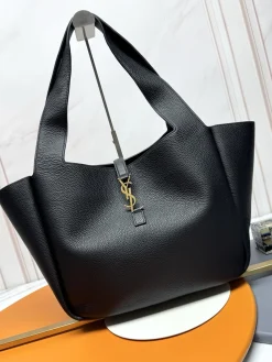 SAINT LAURENT Totes Bags Leather (Black-Gold) 50X28X18CM F00202608082044