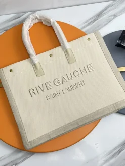 SAINT LAURENT Totes Bags Linen (Cream-Beige) 48X36X16CM D70202608082265