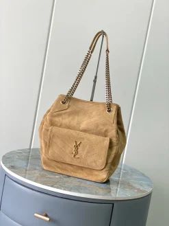 SAINT LAURENT Totes Bags Matte Calfskin (Brown-Gold) 25X30X8-12CM F00202608082162