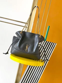 SAINT LAURENT Totes Bags Matte Leather (Gray-Gold) 27X29X11CM F40202608080425