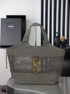 SAINT LAURENT Totes Bags Nappa Lambskin (Gray-Gold) 31X28X15CM E30202608080804