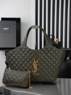SAINT LAURENT Totes Bags Nappa Lambskin (Green-Gold) 31X28X15CM F50202608080805