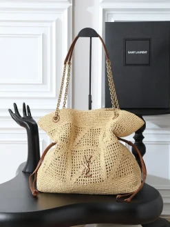 SAINT LAURENT Totes Bags Raffia (Beige-Brown) 35X35X10CM F10202608080888