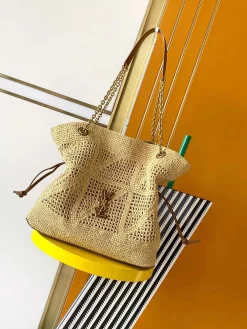 SAINT LAURENT Totes Bags Raffia (Beige-Brown) 35X35X10CM F60202608080479