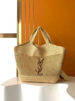 SAINT LAURENT Totes Bags Raffia (Beige-Gold) 37X55X43CM F20202608080348