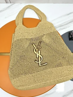 SAINT LAURENT Totes Bags Raffia (Beige-Gold) 58X47X8CM F30202608080298