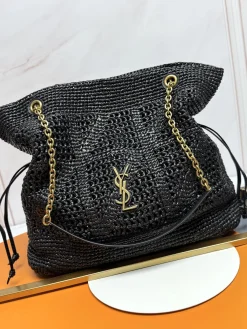 SAINT LAURENT Totes Bags Raffia (Black-Gold) 35X35X10 F30202608082465