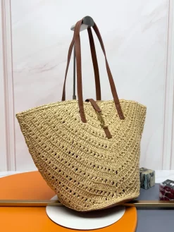 Alternative view of SAINT LAURENT Totes Bags Raffia Leather (Beige-Brown) 44X20X21CM F30202608082103