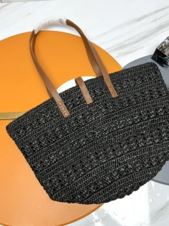 Alternative view of SAINT LAURENT Totes Bags Raffia Leather (Black-Brown) 55X31X28CM E30202608082581